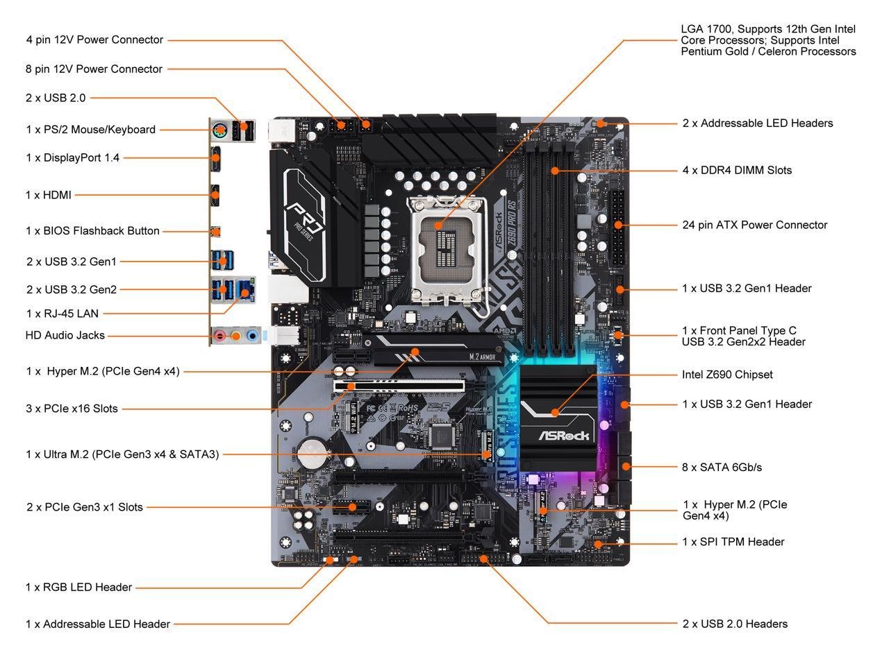 ASRock Z690 Pro RS LGA 1700 DDR4 ATX Intel Motherboard ASRock Z690 Pro RS LGA 1700 DDR4 ATX Intel Motherboard